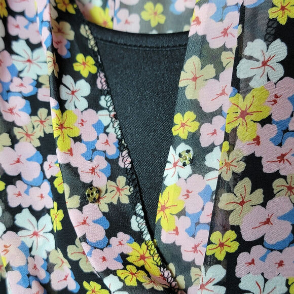 Tommy Hilfiger Sheer Bon Sorbonne Floral Hanky Hem Dress Midi Maxi Pink Black XS - Picture 13 of 16